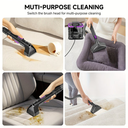 Portable Upholstery Cleaner Machine 30Kpa – Carpet & Spot Cleaner with Dual Brush Head for Deep Stain Removal on Carpet, Couch, Car Seat, Stairs & Pet Messes