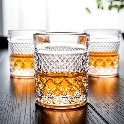 Italian Embossed Whiskey Glass – Handcrafted XO Cocktail Tumbler | Aesthetic Roostertail Bar Beer Water Glass for Home Bar Gifting Party