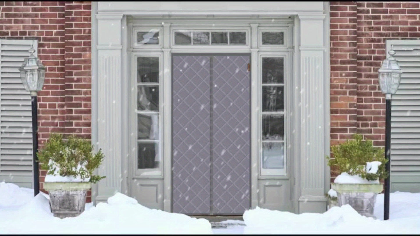 Thermal Insulated Door Curtain Magnetic Closure Knit Plaid Pattern – Windproof Insulation Blanket for Front Door, Sliding Glass, Patio & French Doors, Keep Cold Out, Grey & Brown, Multiple Sizes