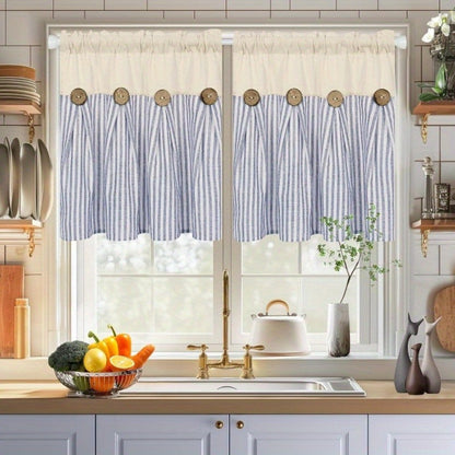Semi Sheer Curtains Bohemian Linen Cotton Patchwork Grommet Top Window Drapes for Bedroom Living Room Kitchen Bathroom Cafe - Boho Country Cottage Style 4 Seasons 1 or 2 Panels