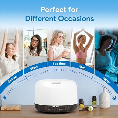Essential Oil Diffuser 500ml with 10 Essential Oils 7 Color LED Aromatherapy Diffuser Humidifier Remote Control 4 Timer Settings Auto Shut-Off Ultra-Quiet for Home Office Bedroom Living Room Spa