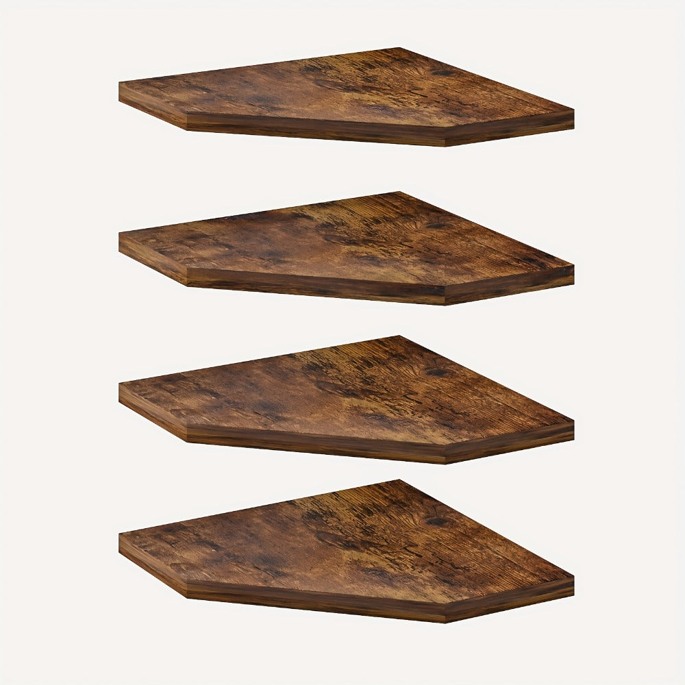 Floating Corner Wall Shelf 5-Sided Wall Mounted Storage Rack - Modern Display Unit for Bathroom, Kitchen, Bedroom & Living Room - Set of 2, 4 or 6 in Brown, Black or White