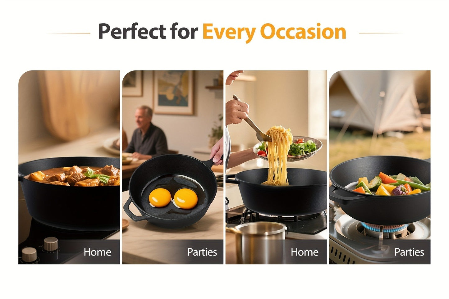 Cast Iron Dutch Oven & Frying Pan Set – Pre-Seasoned 2-in-1 Cookware, Deep Pan + Skillet for Stovetop, Induction, Oven, BBQ & Outdoor Cooking, Multi-Purpose Pots and Pans Set