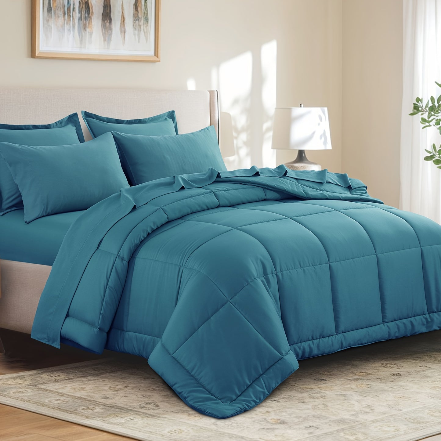 7 Piece Comforter Set Luxury Soft Fluffy Bedding All Season Bed in a Bag with Comforter Fitted Sheet Flat Sheet Pillowcases Hypoallergenic Breathable Easy Care Queen King Twin XL Full