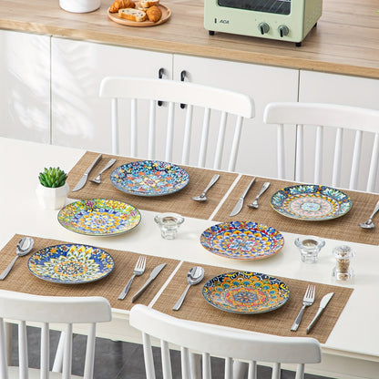 Bohemian Ceramic Dessert Plate Set of 6 - 8.5 Inch Colorful Abstract Pattern Dinnerware, Lead-Free Glazed Porcelain Plates, Dishwasher & Microwave Safe, Boho Home Decor Gift for Kitchen Dining Table