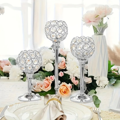 Crystal Candle Holders Set of 3 - Windproof Glass Taper Candle Holder for Wedding Table Centerpiece, Home Decor, Holiday Dinner, Birthday Gift