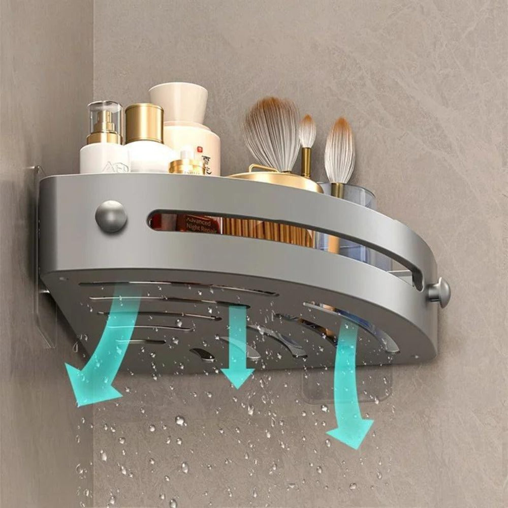 Corner Shower Shelf 2-Layer Nail-Free Bathroom Caddy – No Drill Plastic Shampoo Holder & Organizer for Shower, Bathtub & Bathroom Wall | Drainage Design, Strong Load-Bearing