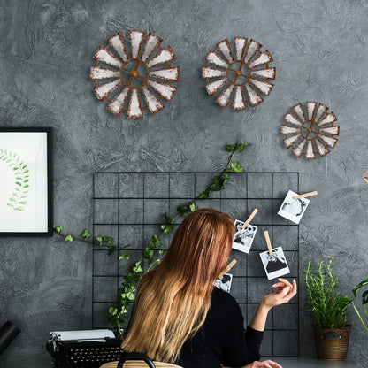 Bohemian Wood Windmill Wall Decor 3 Pack Rustic Wooden Wind Turbine Hanging Sculptures Farmhouse Wall Art for Living Room Bedroom Nursery Boho Home Decoration Indoor Outdoor Accent