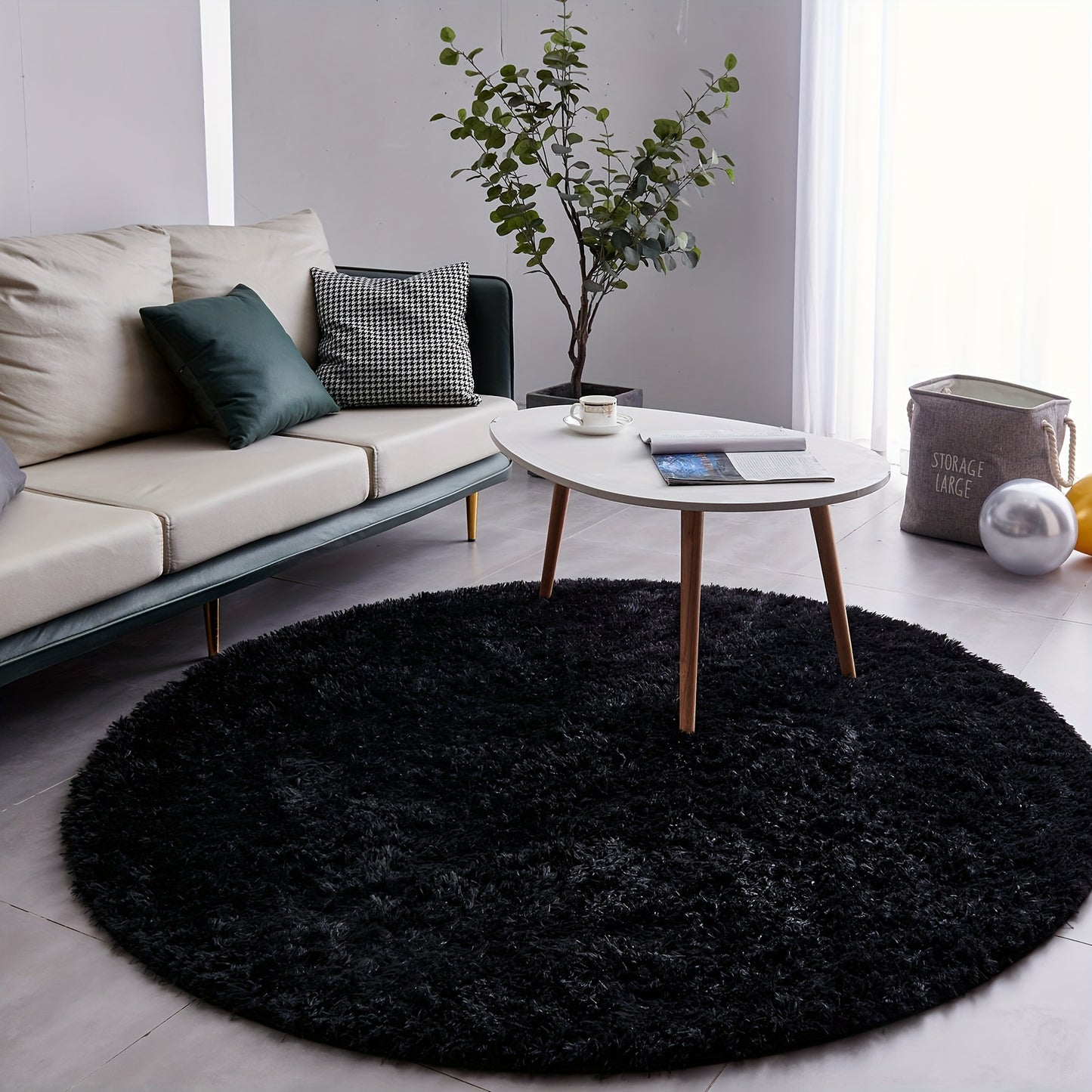 Round Shaggy Plush Rug – Soft Fluffy Circular Carpet for Bedroom & Living Room, Easy Clean