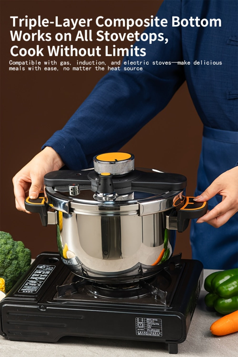 Pressure Cooker Stainless Steel with One-Twist Lock Lid – Heavy-Duty Induction & Gas Compatible Stew Pot in 1.32gal, 1.59gal & 2.11gal, Dishwasher Safe Family Soup Cooker for Daily Cooking