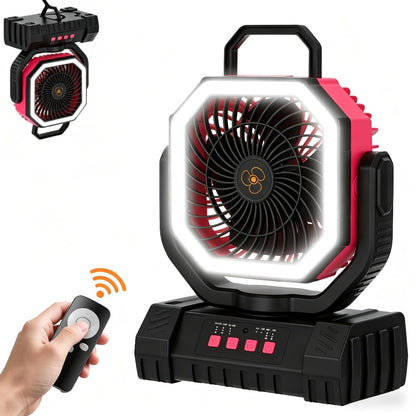 Camping Fan 20000mAh with LED Lantern and Remote Control, 4-Speed 90° Oscillation 1-8H Timer, 59-Hour Battery Life Power Bank Fan with Hook for Tent, Hiking, Outdoor and Indoor Use