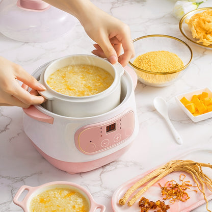 Electric Ceramic Stew Pot 1L 200W Anti Dry Burn 24H Intelligent Reservation Slow Cooker for Porridge Rice Soup Congee Small Family Individual Use