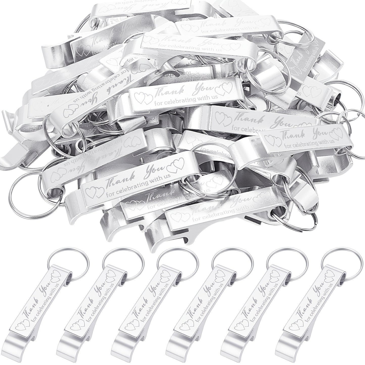 Bottle Opener Keychains Bulk 100 Pack - Aluminum Engraved Keychain Bottle Openers for Wedding Favors, Birthday Party, Graduation Gifts & Event Giveaways - Silver Bulk Party Favors for Guests