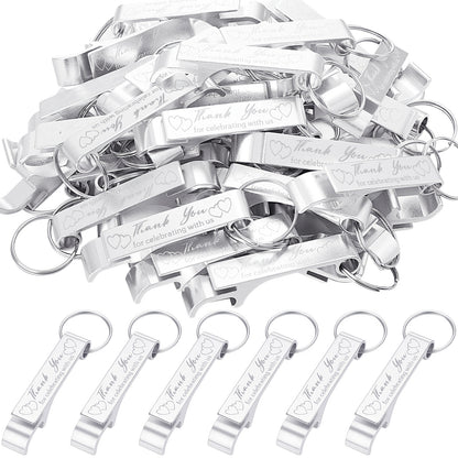 Bottle Opener Keychains Bulk 100 Pack - Aluminum Engraved Keychain Bottle Openers for Wedding Favors, Birthday Party, Graduation Gifts & Event Giveaways - Silver Bulk Party Favors for Guests