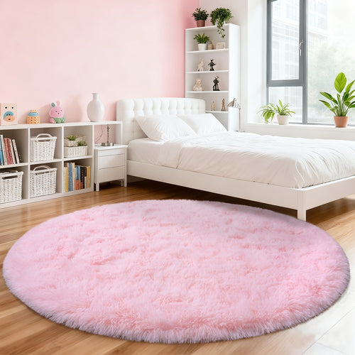 Round Area Rug 6x6ft Ultra Soft Plush with Non-Slip Backing | Light Pink Fluffy Circle Rug for Living Room Bedroom | Hand Washable Indoor Accent Rug for Home Decor Holidays Camping 70.8x70.8 Inch