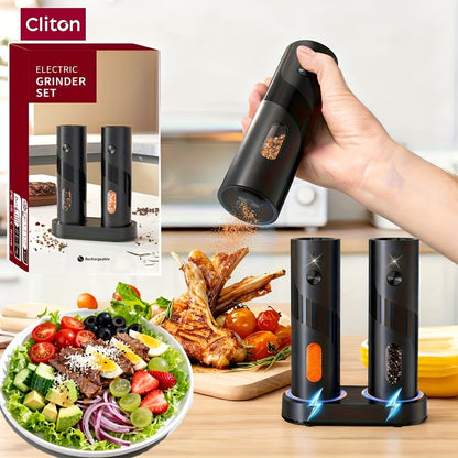 Electric Salt and Pepper Grinder Set with LED Light, Rechargeable Automatic Salt Pepper Mill, Adjustable Coarseness 3.72oz Large Capacity, Kitchen BBQ Restaurant Outdoor Wedding Gift