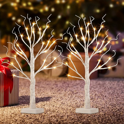Artificial Birch Wood LED Lamp 2ft - 24 Warm White Lights, USB & Battery Powered Decorative Tree Branch Light for Bedroom, Living Room, Office, Wedding & Home Decor, 1/2 Pack