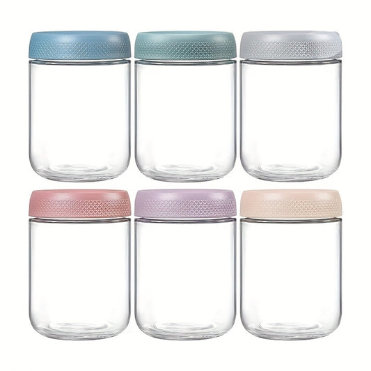 Wide Mouth Mason Jars with Airtight Lids 6 Pack 16oz - Glass Food Storage Containers for Overnight Oats Yogurt Snacks Spices and Salad, Clear Round Glass Jars with Optional Protective Silicone Sleeves for Kitchen Pantry and Meal Prep