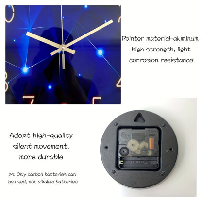 Modern Blue Glass Wall Clock Silent Non-Ticking Quartz Movement Battery Operated Tempered Glass Large Wall Clock for Living Room Bedroom Office Home Decor Gift