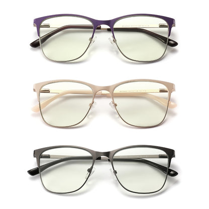 Anti Blue Light Reading Glasses 3 Pack Metal Frame Rectangular Readers – Polycarbonate Lenses, Spring Hinges, Unisex Men Women Mixed Colors, Multiple Magnification Strengths for Reading and Screen Use