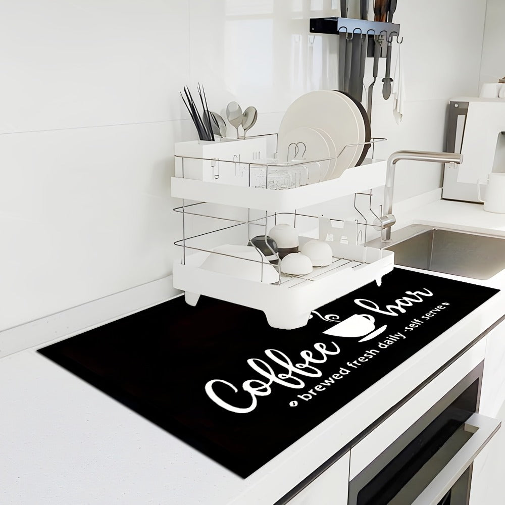 Coffee Bar Mat & Dish Drying Mat – Bohemian Absorbent Kitchen Counter Mat for Coffee Machine, Espresso Station & Countertop