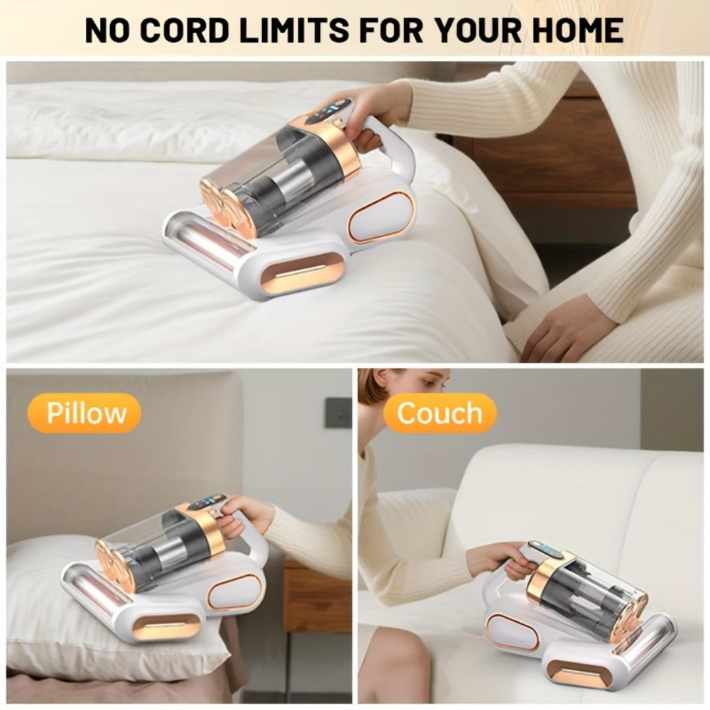 Mattress Vacuum Cleaner Handheld Bed Cleaner – 16KPa Strong Suction with UVC Light & Hot Air Heating, Deep Clean for Pillows, Sofa, Crib & Pet Hair, Double Cup Design, White or Purple