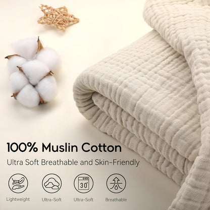 Morandi Cotton Muslin Blanket 6-Layer – Soft Gauze Throw for Couch & Bed, Lightweight Breathable All Season, Machine Washable, 6 Colors