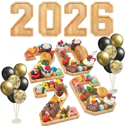 Graduation Charcuterie Board Decorations 4pcs Wooden Number Box with 14 Balloons – 2026 GRAD Fillable Party Supplies