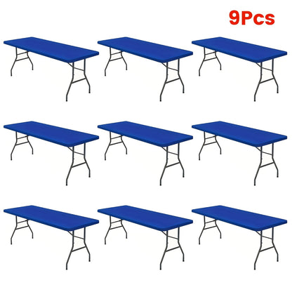 Stretch Table Covers 6Ft Washable Elastic Rectangle Tablecloth for Parties Weddings Picnics Camping, Spandex Polyester Blend, Fits Standard 6 Foot Tables, Set of 3 6 9 or 12, Black White Blue