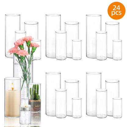 Clear Glass Cylinder Candle Holder Vases 12/24/36/48 Pcs | 4 6 8 10 Inch Tall Hurricane Floating Candle Vase | Wedding Centerpiece Table Decor | Party Home Shelf Decoration Glass Vase Bulk Set