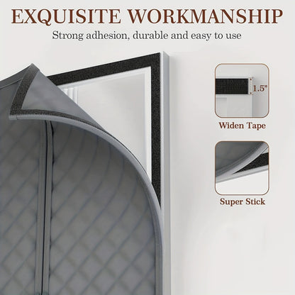 Thermal Insulated Door Curtain Magnetic Closure Knit Plaid Pattern – Windproof Insulation Blanket for Front Door, Sliding Glass, Patio & French Doors, Keep Cold Out, Grey & Brown, Multiple Sizes