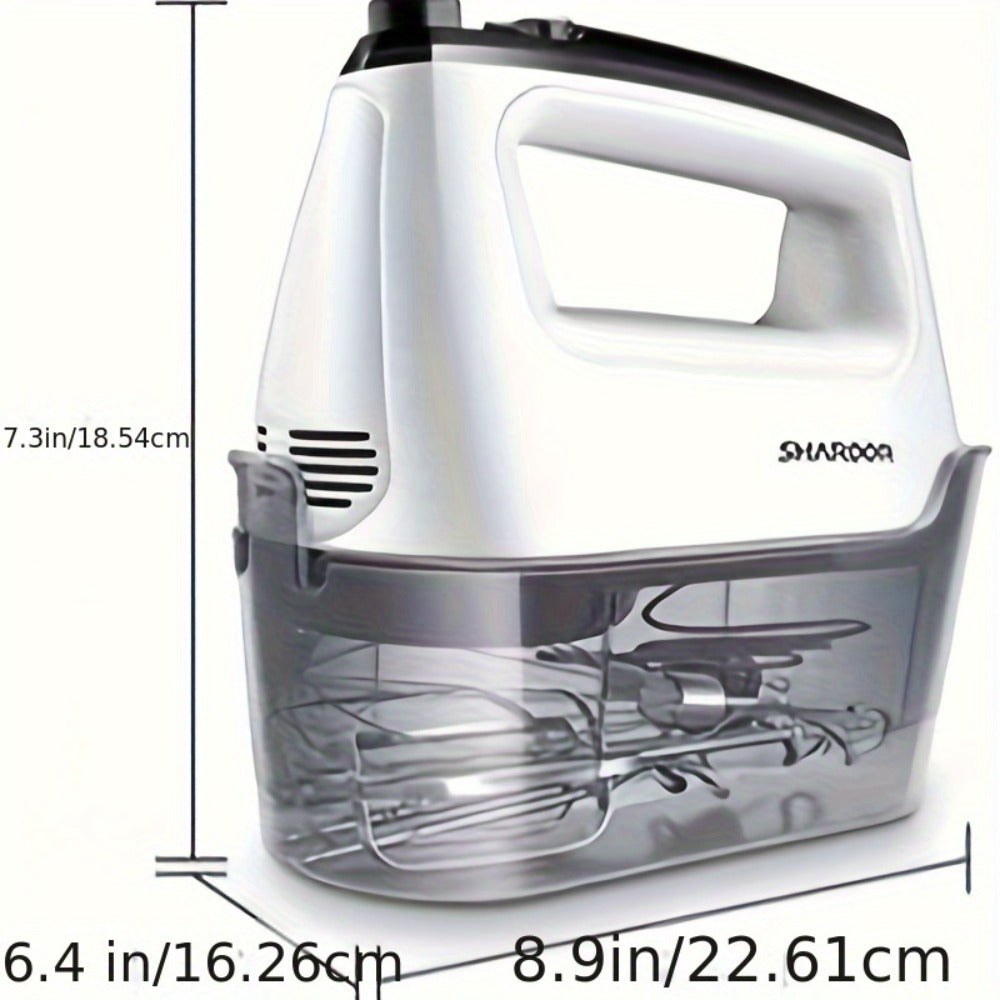 Electric Hand Mixer 6 Speed & Turbo with 5 Stainless Steel Accessories & Snap-On Storage Case – Handheld Mixer for Whipping Cream Beating Eggs Mixing Cookie Cake Brownie Dough Batter | White Silver