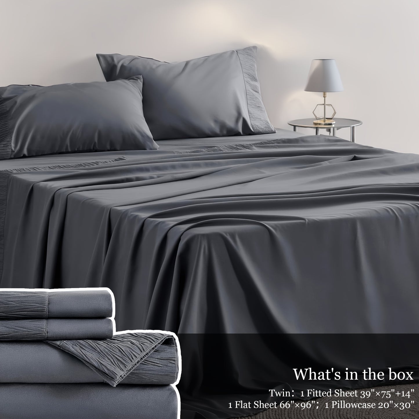 Bed Sheet Set 4-Piece Soft Breathable Cooling Sheets - Flat Sheet, Fitted Sheet & 2 Pillowcases, Wrinkle-Free Hotel Luxury Bedding, All Season Comfort