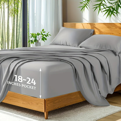 Bamboo Bed Sheets Set Twin Full Queen King – Cooling Breathable Viscose Fitted Sheet for Hot Sleepers Hotel Luxury Deep Pocket Bedding 13 Colors Available