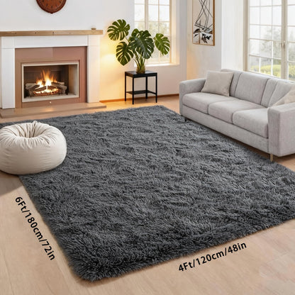 Fluffy Area Rug 4x6 - Soft High Pile Shaggy Carpet Non-Slip Indoor Floor Mat for Bedroom Living Room Dining Room, Blue & Tie Dye Rainbow Purple
