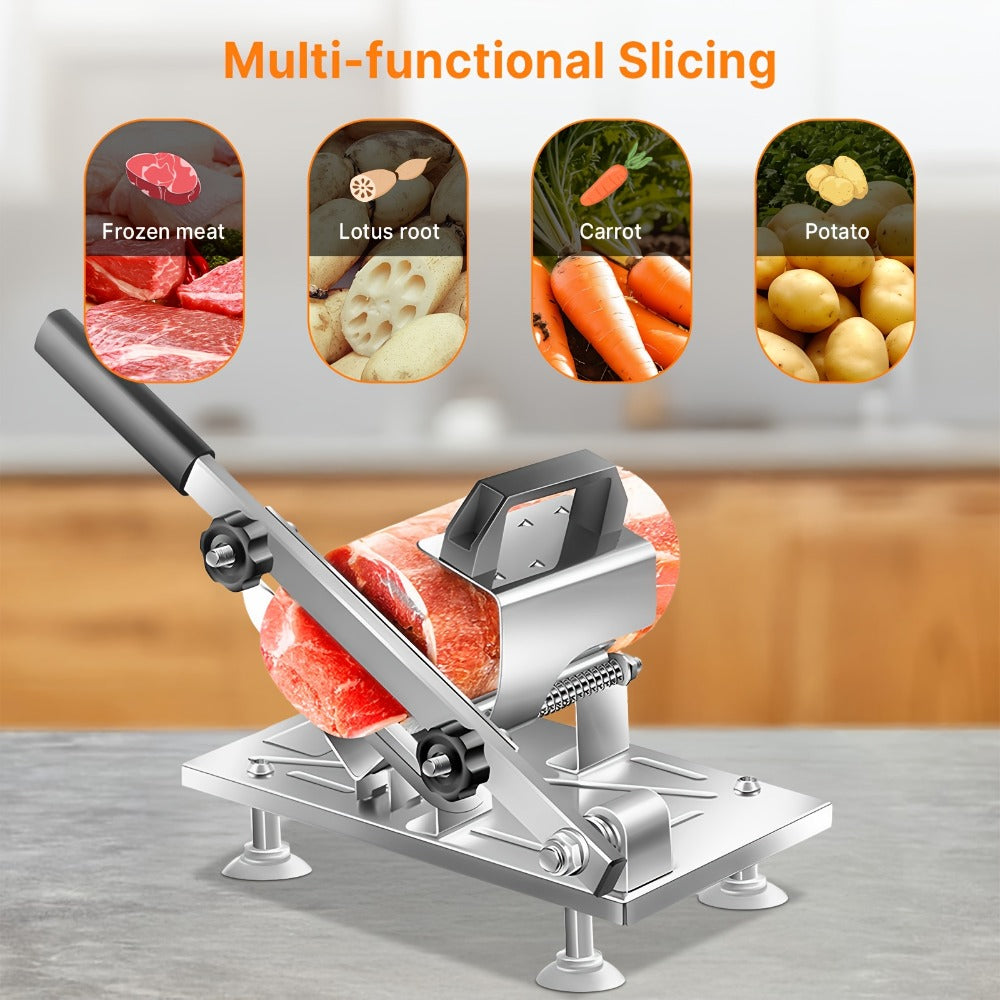 Manual Meat Slicer – Stainless Steel Food Slicer with Adjustable Thickness, Sharp 430 Steel Blade for Slicing Frozen Meat, Vegetables & Fruits, Durable, Easy to Clean, Home Kitchen Cutter