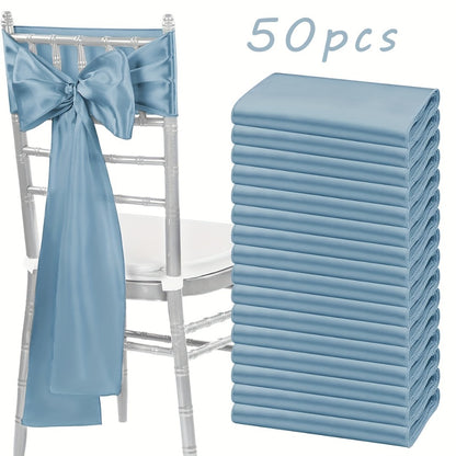 50pcs Satin Chair Sashes Bow Ribbon 7x108in - Universal Chair Belt Streamer for Wedding Reception Banquet Restaurant Hotel Party Event Decoration, 3 Colors