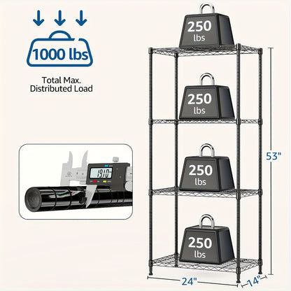 Metal Storage Shelving Unit Heavy Duty Adjustable 4 5 Tier Steel Shelf Rack for Garage Kitchen Pantry Workshop Black Chrome MZG