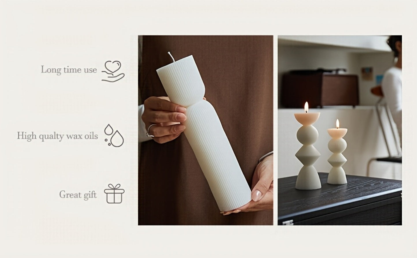 Ribbed Pillar Candles 7-Pack Large Soy Wax, Handmade Aesthetic Pillar Candle Set for Home Decor, Wedding Centerpiece, Shelf Decor, Dining Table & Housewarming Gift – White, Black, Blue, Orange with Glitter