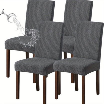 Dining Chair Covers Set of 4 6 Waterproof Stretch Parson Chair Slipcovers - Polar Fleece Jacquard Elastic Band Fit Kitchen Dining Room Chair Protector, 7 Colors, Beige Black Khaki Burgundy Gray