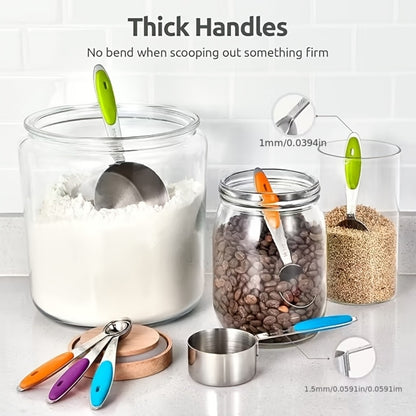 Measuring Cups and Spoons Set 10-Piece Stainless Steel with Silicone Handle – Precise Baking & Cooking Measurement Tools | Dishwasher Safe | Christmas Kitchen Gift