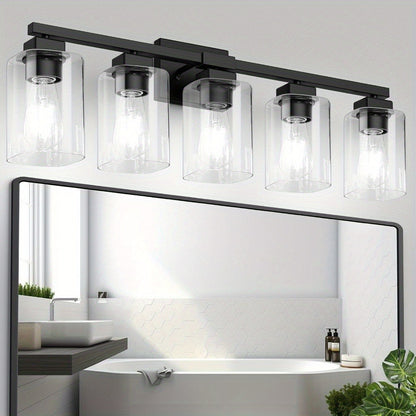 Modern Black Vanity Light Bar Wall Sconce Bathroom Fixture 3 4 5 Light Over Mirror Bedroom Hallway Living Room Hard-Wired Reversible Glass Shade