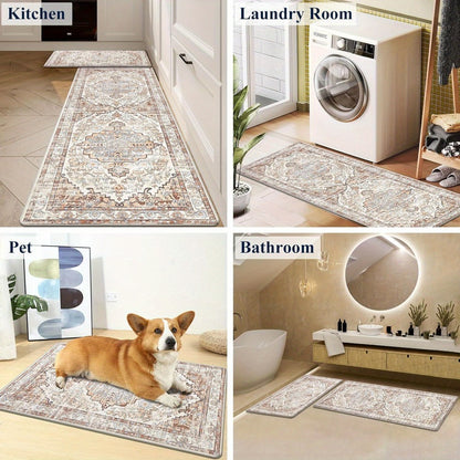Anti Fatigue Kitchen Mat Set of 2 Non-Slip Cushioned Kitchen Rugs Boho Distressed Runner for Sink Laundry Office Standing Mat