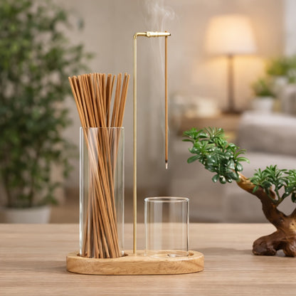 Glass Incense Burner 2-in-1 with Removable Ash Collector & Candle Holder – Incense Stick Holder for Meditation, Yoga, Tea Ceremony & Home Decor – Spiritual Relaxation Gift in Log & Retro Style