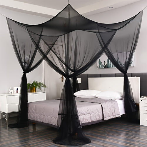 Bed Canopy Mosquito Net - Princess Canopy for Beds with Curtains, Sheer Bed Drapes for Indoor Outdoor Use, Gothic Black Boho Decorative Bed Tent, Girls Bedroom Decor, White Multicolor Black
