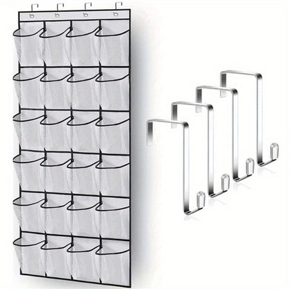 Over Door Shoe Organizer 24 Large Mesh Pockets – Foldable Breathable Hanging Storage Rack, Durable Fabric Closet Hanger for Shoes & Accessories, Space-Saving Door Organization