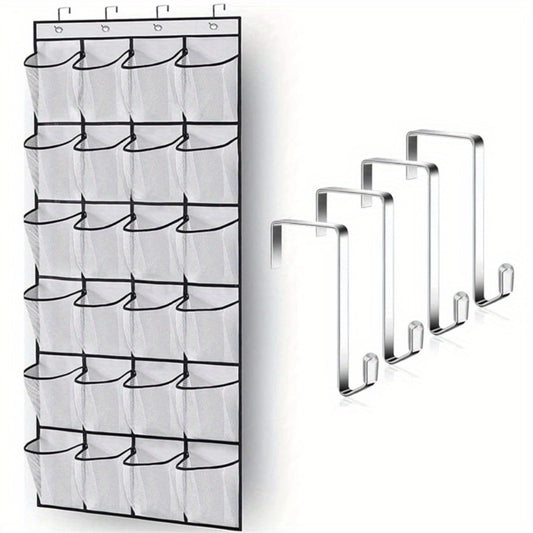 Over Door Shoe Organizer 24 Large Mesh Pockets – Foldable Breathable Hanging Storage Rack, Durable Fabric Closet Hanger for Shoes & Accessories, Space-Saving Door Organization