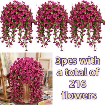 Artificial Rose Vine Hanging Garland 3pcs 216 Flowers - High-Density UV-Resistant Faux Rose Flower Vines with Realistic Roses & Foliage for Garden, Wedding, Porch, Terrace & Wall Decor, Multiple Colors