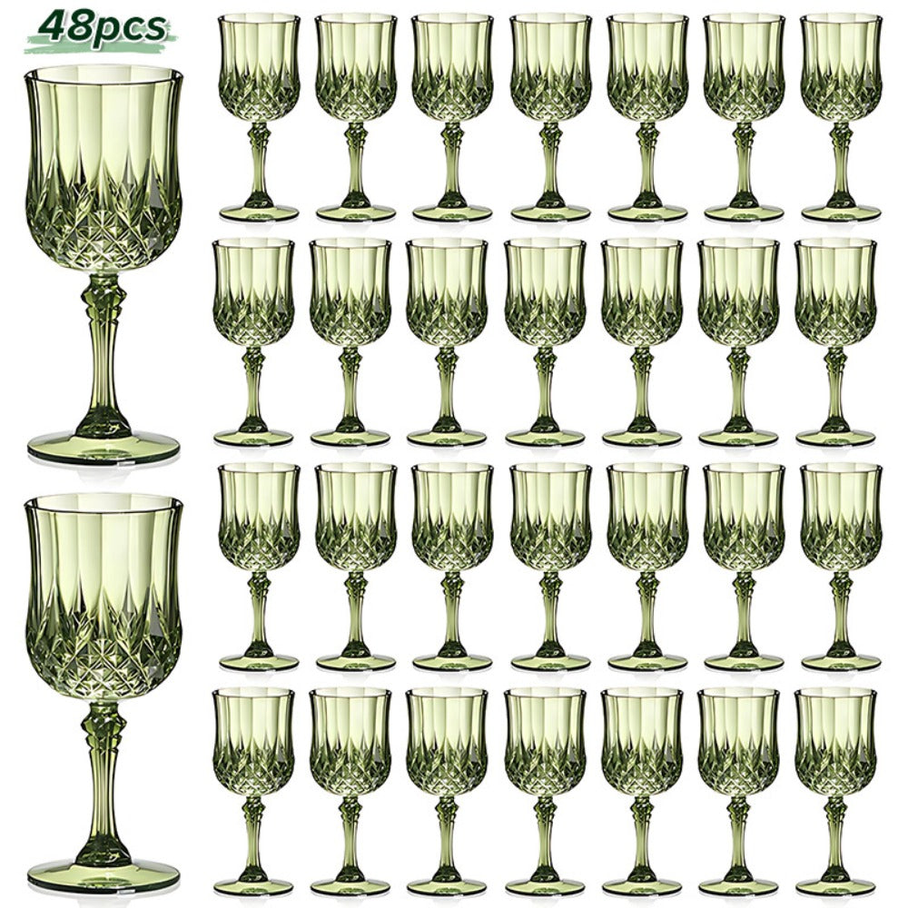 Plastic Crystal Champagne Goblets 48pcs Shatterproof Stackable 7oz Reusable Wine Glasses for Wedding Party Christmas Halloween Elegant Vintage Tableware Drink Cups