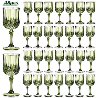 Plastic Crystal Champagne Goblets 48pcs Shatterproof Stackable 7oz Reusable Wine Glasses for Wedding Party Christmas Halloween Elegant Vintage Tableware Drink Cups